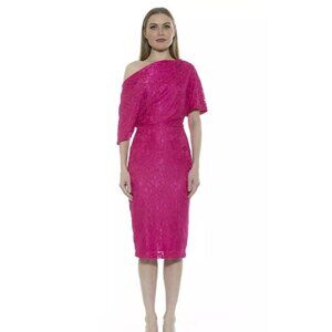 Alexia‎ Admore Pink Lace Draped One Shoulder Midi Dress NWT Size L